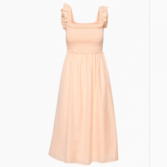 Aritzia Dresses & Skirts - Wilfred Aritzia Women's Reminisce Peach Ruffle Midi Dress Size Small